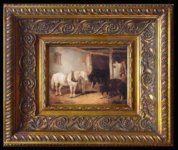 framed  John Frederick Herring Three Horses in A stable,Feeding From a Manger, Ta078